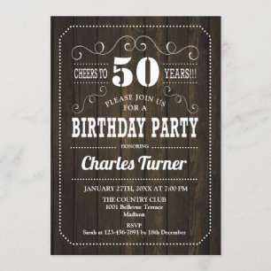 50th Birthday Party - Brown Wood Pattern Invitation