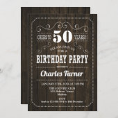 50th Birthday Party - Brown Wood Pattern Invitation (Front/Back)