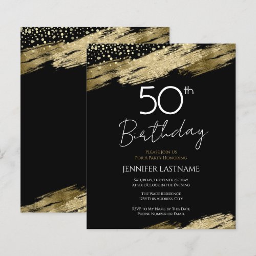 50th Birthday Party Budget Gold Black Invitation