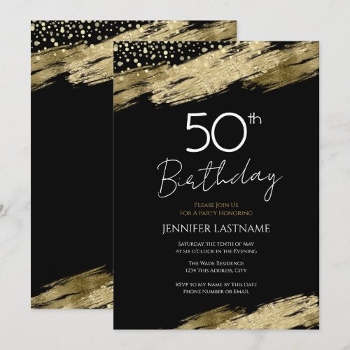 50th Birthday Party Budget Gold Black Invitation