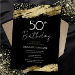 50th Birthday Party Budget Gold Black Invitation<br><div class="desc">Elegant Faux gold foil paint splatters design. All text is adjustable and easy to change for your own party needs. Great elegant 50th birthday template design.</div>