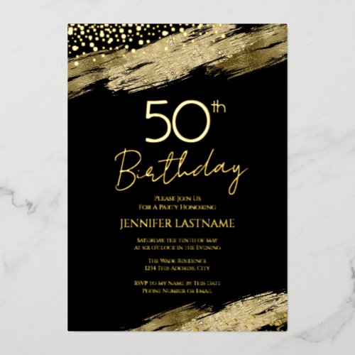 50th Birthday Party Budget Gold Black Invitation F