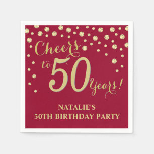 50th Birthday Party Burgundy Red and Gold Diamond Napkins