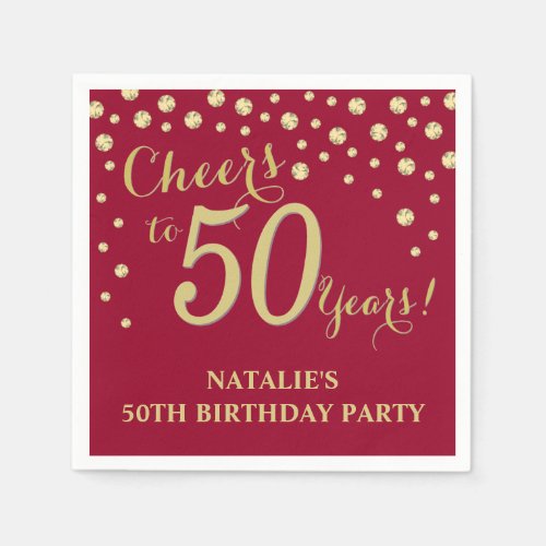 50th Birthday Party Burgundy Red and Gold Diamond Napkins