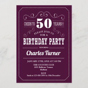 50th Birthday Party - Burgundy White Invitation