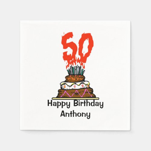 50th Birthday Party Cake on Fire  Napkins