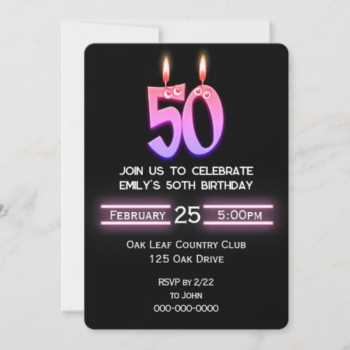 50th Birthday Party Candles Invitation
