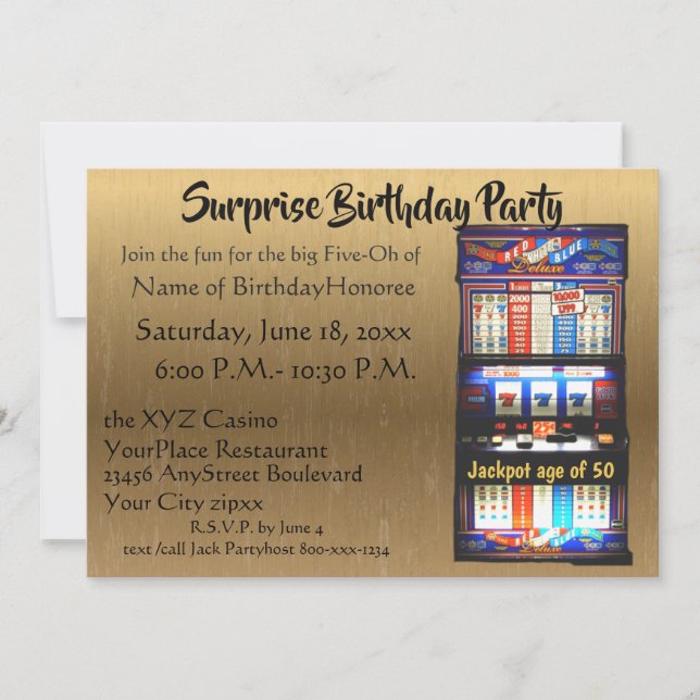 50th Birthday Party Casino Slot Machine Gold Invitation (Front)