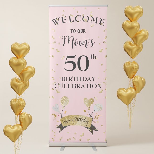 50th Birthday Party Celebration For Mom Retractable Banner (Creator Uploaded)
