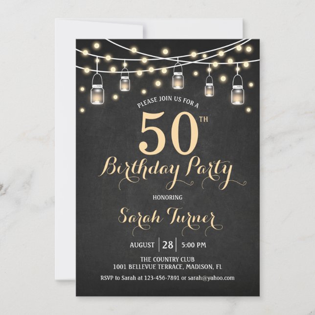 50th Birthday Party - Chalkboard Gold Invitation (Front)
