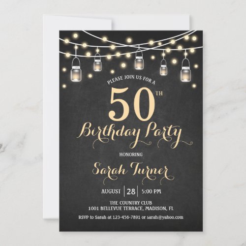 50th Birthday Party _ Chalkboard Gold Invitation
