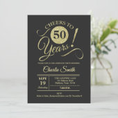 50th Birthday Party - Chalkboard Gold Invitation (Standing Front)