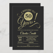 50th Birthday Party - Chalkboard Gold Invitation (Front/Back)