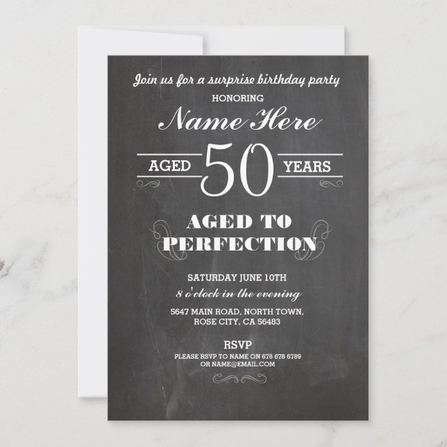 50TH BIRTHDAY PARTY CHALKBOARD SURPRISE INVITE (Front)