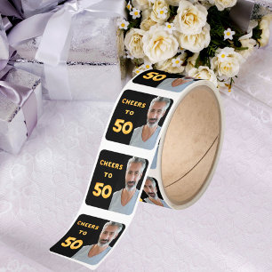 50th birthday party cheers to 50 gold balloon text square sticker