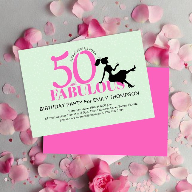 50th Birthday Party Chic Pink Custom  Invitation (50th birthday party invitation with pink and green. )