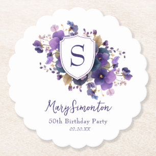 50th Birthday Party Classic Monogram Crest Paper Coaster