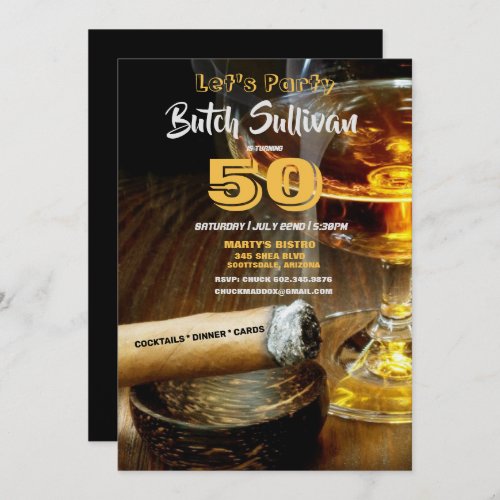 50th Birthday Party Cocktails  Cigars Invitation