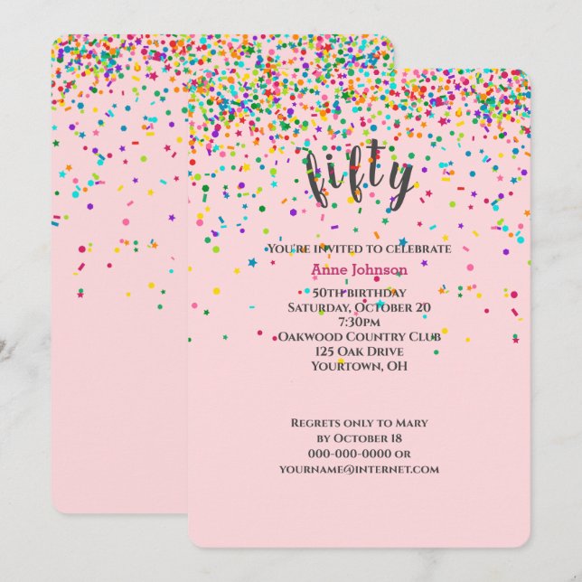 50th Birthday Party confetti Invitation (Front/Back)
