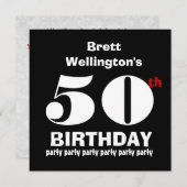 50th Birthday Party Custom Name Black White W819 Invitation (Front/Back)