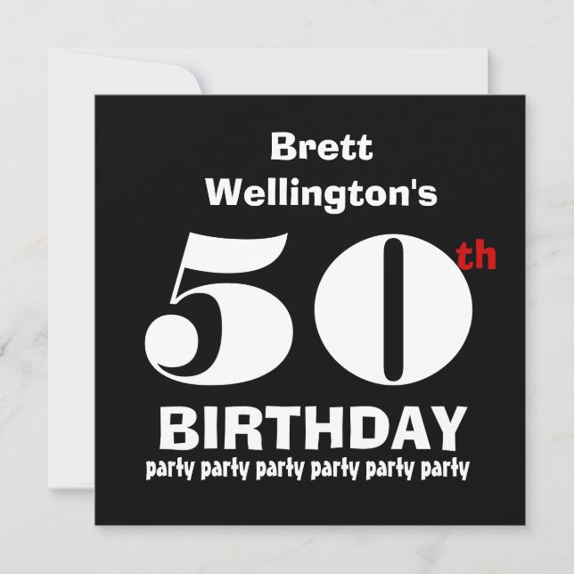 50th Birthday Party Custom Name Black White W819 Invitation (Front)