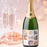 50th birthday party custom photo collage rose gold sparkling wine label<br><div class="desc">A bottle label for a 50th birthday party, celebrating her life with a collage of 8 of your photos. Personalize and add a name, age 50 and a date. Date of birth or the date of the party. Gray and dark rose gold colored letters. A girly and feminine rose gold,...</div>
