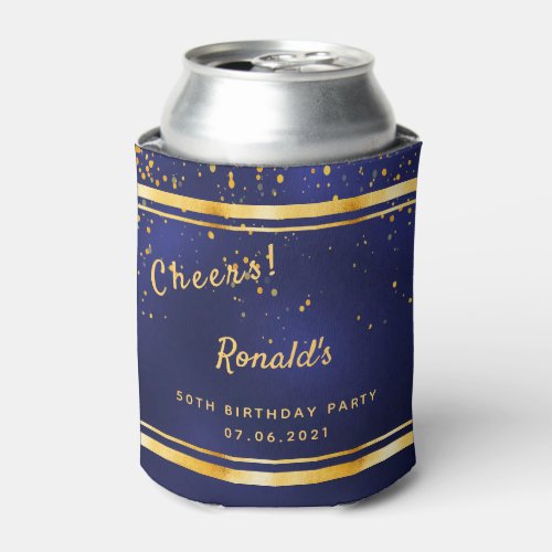 50th Birthday party dark navy blue gold cheers Can Cooler