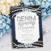 50th Birthday Party Denim Diamonds Pearls Frame