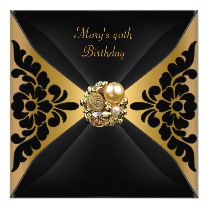 50th Birthday Party Elegant Black Gold Jewel Custom Invitation