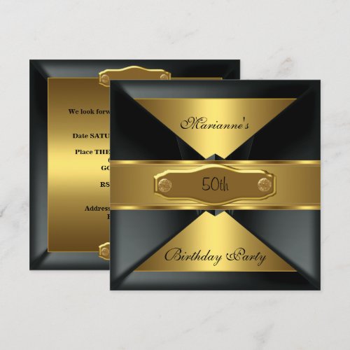 50th Birthday Party Elegant Black Gold on Gold Custom Announcement