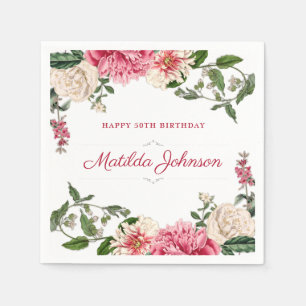 50th Birthday Party Elegant Floral Custom Napkins