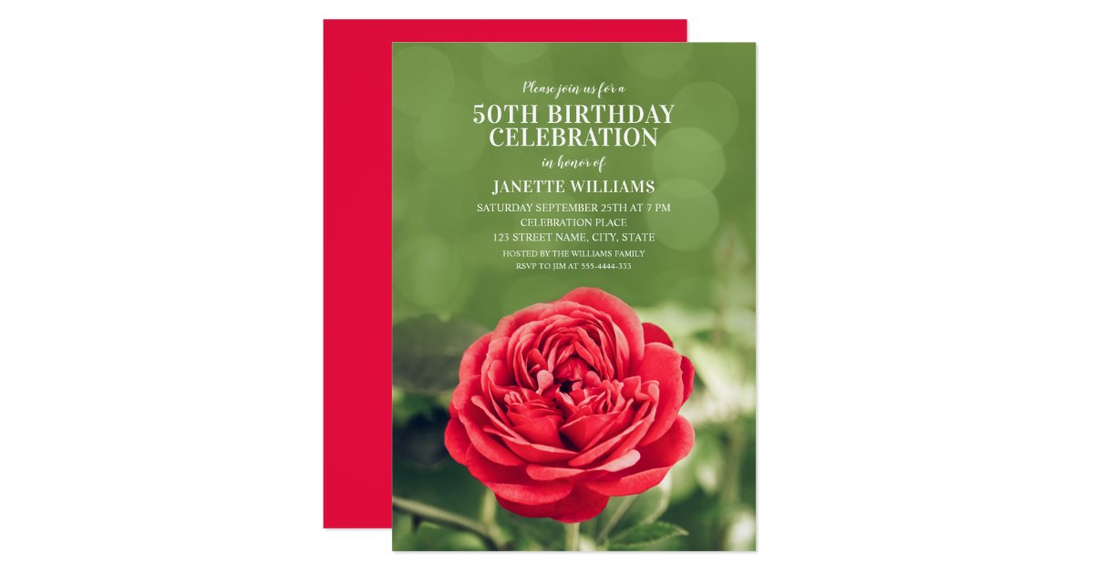 50th Birthday Party Elegant Floral Rustic Red Rose Invitation Zazzle Com
