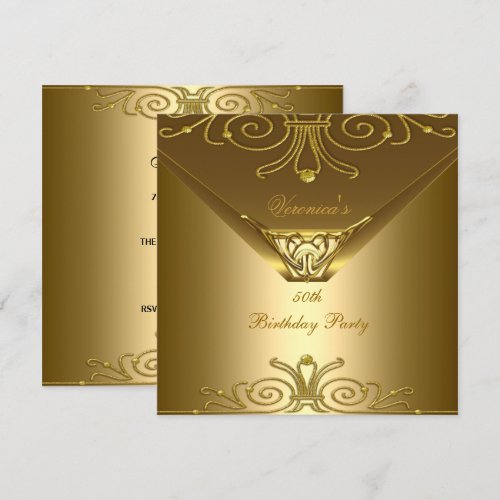 50th Birthday Party Elegant Gold Art Deco 5.25x5.25 Square Paper Invitation Card