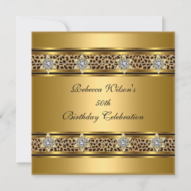50th Birthday Party Elegant Gold Black Leopard 2 Invitation (Front)