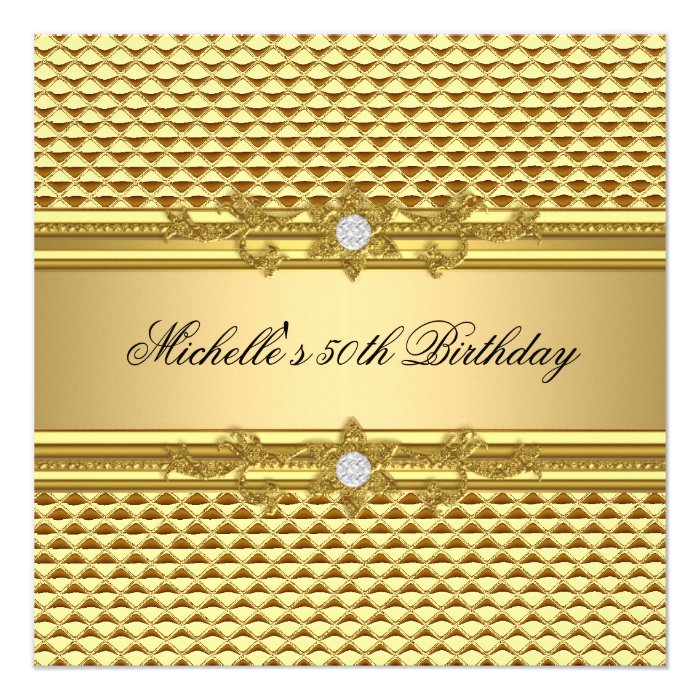 50th Birthday Party Elegant Gold Diamond Jewel Invitation