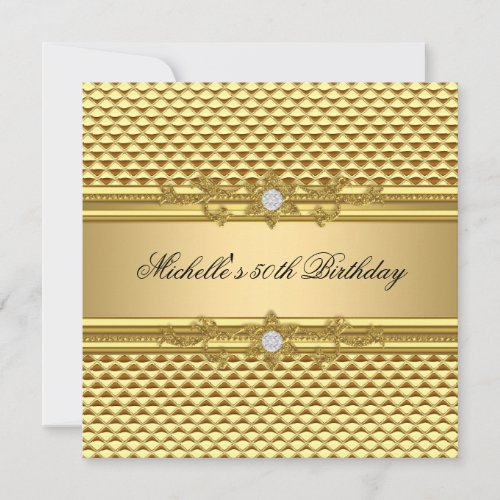 50th Birthday Party Elegant Gold Diamond Jewel Invitation