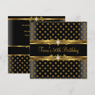 50th Birthday Party Elegant Gold Spot Black Jewel Invitation