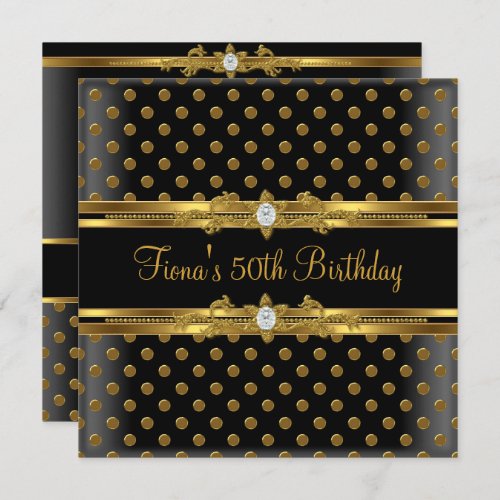 50th Birthday Party Elegant Gold Spot Black Jewel Invitation