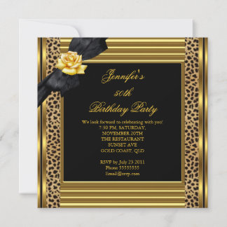 50th Birthday Party Elegant Leopard Gold Black Invitation