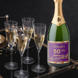 50th birthday party elegant purple and gold music sparkling wine label<br><div class="desc">A sparkling wine bottle label for an elegant purple and gold themed 50th birthday party. Templates for a name, age, and date of the party. Golden colored letters. Purple background color and a faux gold frame and golden music notes. You can change the background color to match your theme. Click...</div>