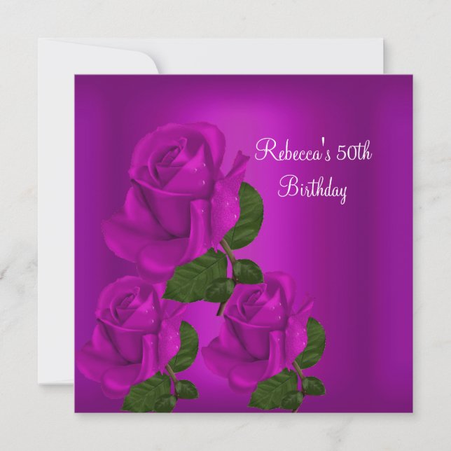 50th Birthday Party Elegant Purple Plum Rose 1 Invitation (Front)