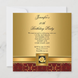 50th Birthday Party Elegant Red Gold Black Invitation