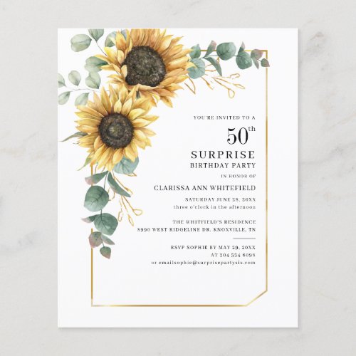 50th Birthday Party Eucalyptus Sunflower Invites