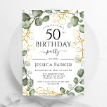50th Birthday Party Eucalyptus Watercolor Invitation<br><div class="desc">Elegant botanical 50th birthday party invitation. Classy design features hand painted watercolor greenery eucalyptus wreath foliage and script font.  Printed Zazzle invitations or instant download digital printable template. Personalize with your own details. Message me if you need further customization.</div>