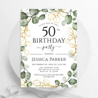 50th Birthday Party Eucalyptus Watercolor