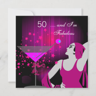 50th Birthday Party Fabulous 50 Diva Pink White Invitation