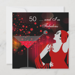 50th Birthday Party Fabulous 50 Diva Red White Invitation