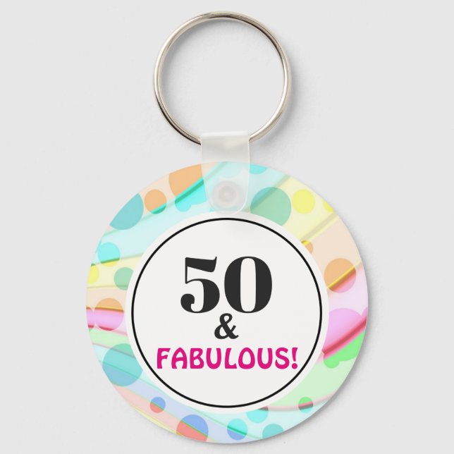 50th Birthday Party Fabulous Colorful Rainbow Keychain (Front)