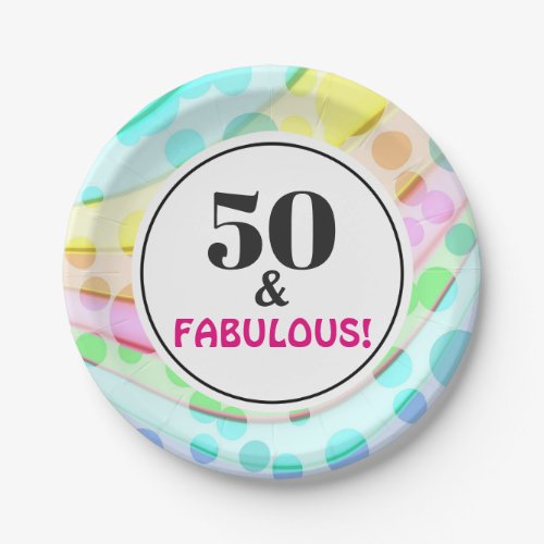 50th Birthday Party Fabulous Colorful Rainbow Paper Plates