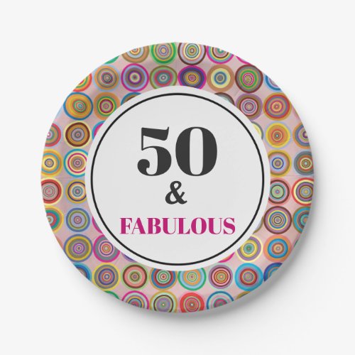 50th Birthday Party Fabulous Pink Modern Circles Paper Plates
